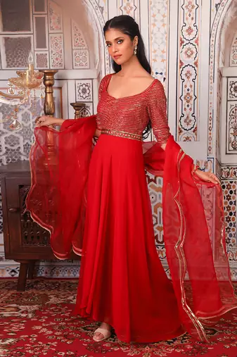 Red Anarkali set
