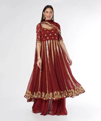 Maroon Anarkali Set 1