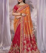 Orange & Red Banarasi silk blend Saree With Unstitch Blouse Piece