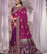 Purple Banarasi silk blend Saree With Unstitch Blouse Piece