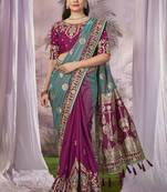 Blue & Purple Banarasi silk blend Saree With Unstitch Blouse Piece