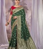 Green Banarasi silk blend Saree With Unstitch Blouse Piece