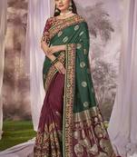 Green & Maroon Banarasi silk blend Saree With Unstitch Blouse Piece