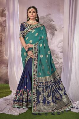 Manohari Blue Faux Banarasi Silk Saree With Unstitch Blouse Piece 1
