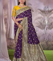Purple Banarasi silk blend Saree With Unstitch Blouse Piece