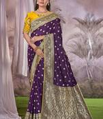 Purple Banarasi silk blend Saree With Unstitch Blouse Piece