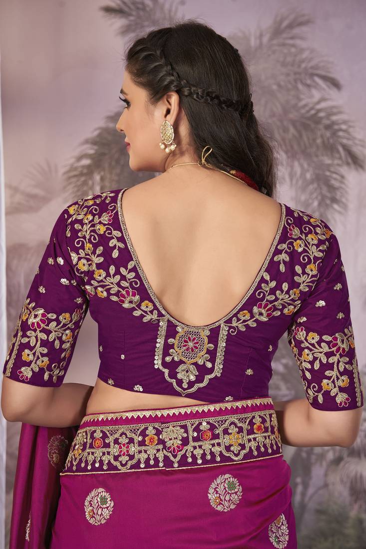 Purple Banarasi silk blend Saree With Unstitch Blouse Piece