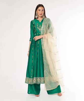 Bottle Green Anarkali Set 1