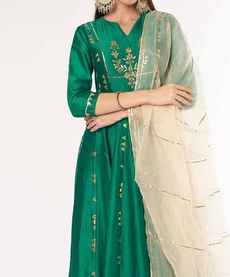 Bottle Green Anarkali Set 4