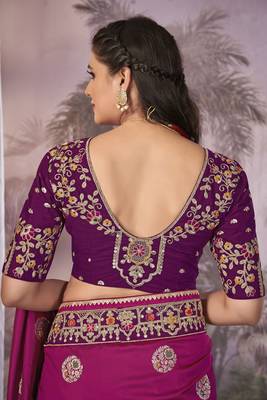 Blue & Purple Banarasi silk blend Saree With Unstitch Blouse Piece 4