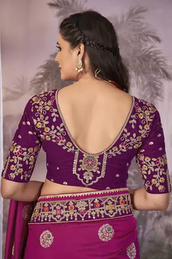 Blue & Purple Banarasi silk blend Saree With Unstitch Blouse Piece