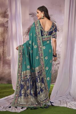 Manohari Blue Faux Banarasi Silk Saree With Unstitch Blouse Piece 2