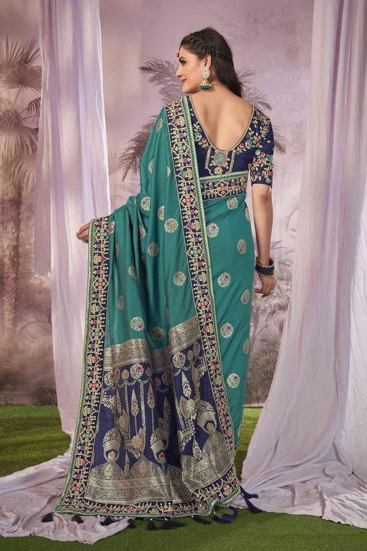 Manohari Blue Faux Banarasi Silk Saree With Unstitch Blouse Piece