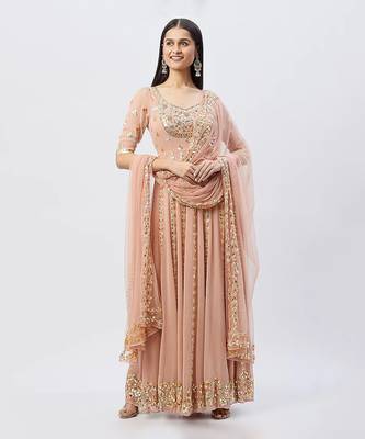 Peach Pink Anarkali Set 1