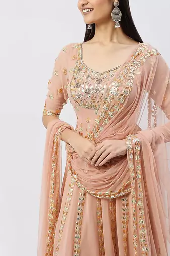 Peach Pink Anarkali Set