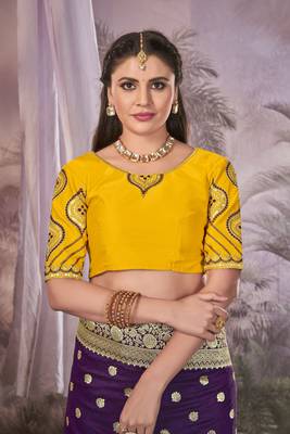 Purple Banarasi silk blend Saree With Unstitch Blouse Piece 3