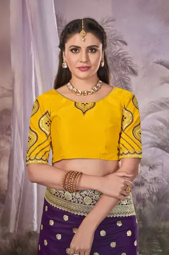 Purple Banarasi silk blend Saree With Unstitch Blouse Piece