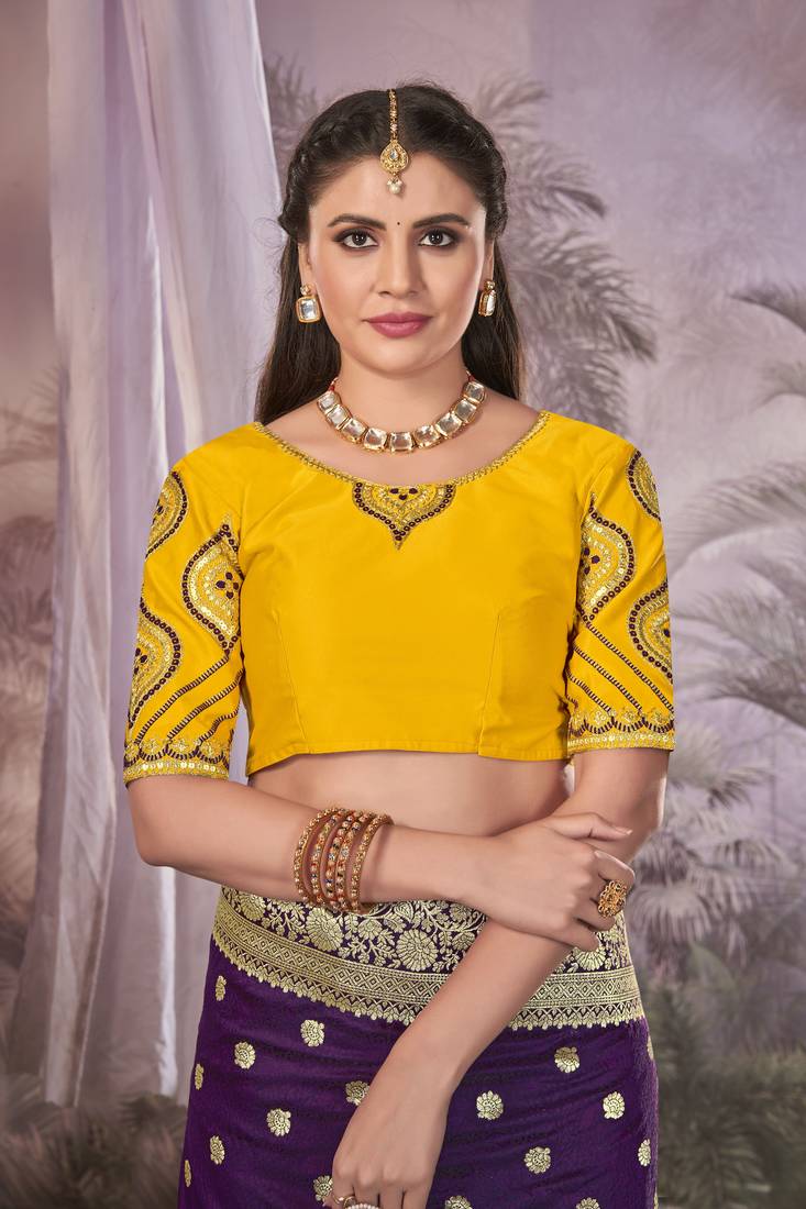 Purple Banarasi silk blend Saree With Unstitch Blouse Piece