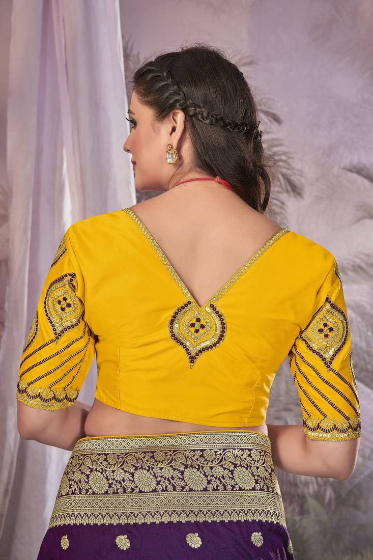 Purple Banarasi silk blend Saree With Unstitch Blouse Piece