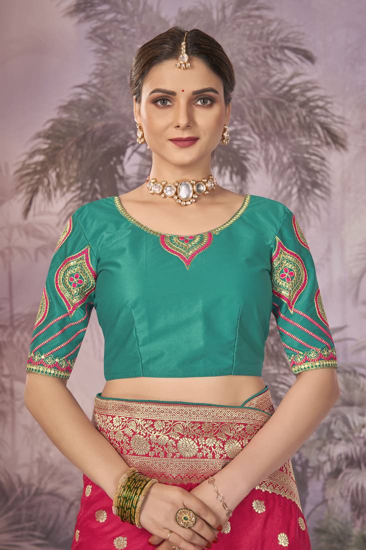 Pink Banarasi silk blend Saree With Unstitch Blouse Piece