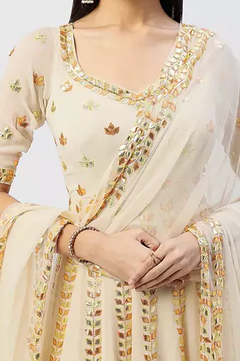 Off White Anarkali Set