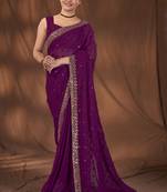 Manohari Purple Georgette Sequance  Saree With Unstitch Blouse Piece