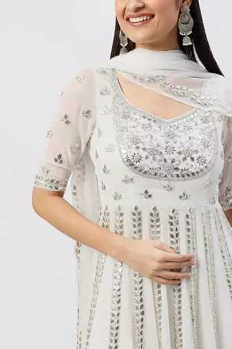 White Anarkali Set