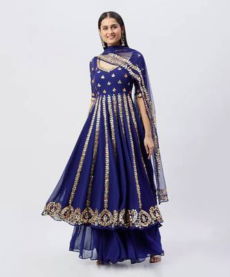 Electric Blue Anarkali Set 1