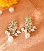 Gold-plated green enamel simple stud earrings copper for women & girls | traditional earrings women