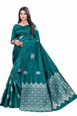 TEAL FANCY TRENDY JACCQUARD SAREE 1