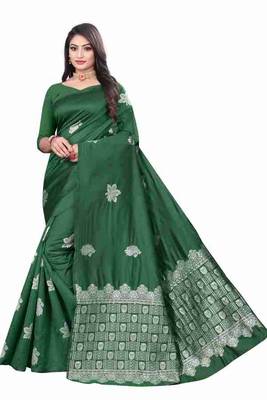 GREEN FANCY TRENDY JACCQUARD SAREE 1
