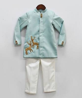 Blue Embroidery Jacket With Kurta And Chudidar 1