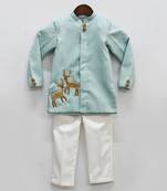 Blue Embroidery Jacket With Kurta And Chudidar