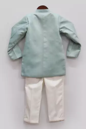 Blue Embroidery Jacket With Kurta And Chudidar