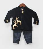 Dark Blue Velvet Band Gala Suit for Boys