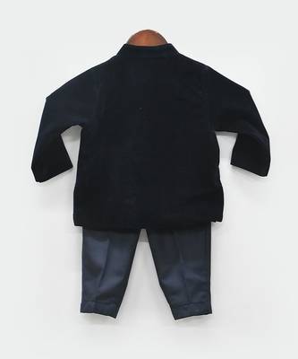 Dark Blue Velvet Band Gala Suit for Boys 2