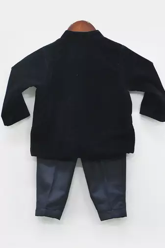 Dark Blue Velvet Band Gala Suit for Boys