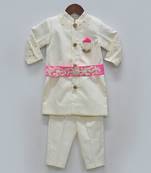 Off White Ajkan And Pant With Hot Pink Belt
