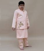 Light Fawn Kurta Pant With Blue Floral Print Jacket