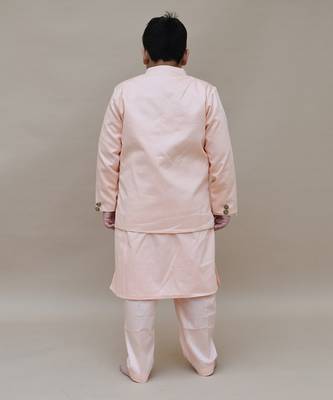 Light Fawn Kurta Pant With Blue Floral Print Jacket 2