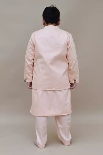 Light Fawn Kurta Pant With Blue Floral Print Jacket