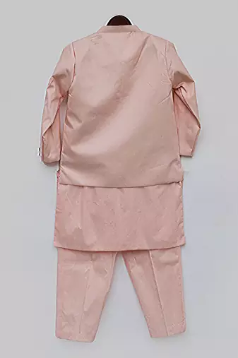 Light Fawn Kurta Pant With Blue Floral Print Jacket
