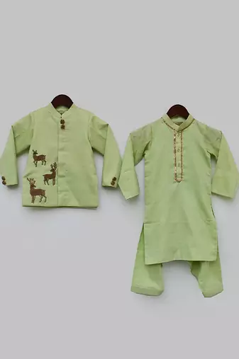 Multi Colored Embroidery Jacket And Kurti Pant