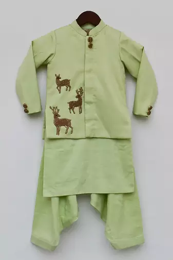 Multi Colored Embroidery Jacket And Kurti Pant