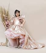 Peach Sequins High Low Dress