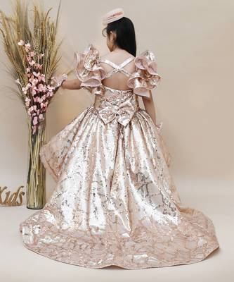 Peach Sequins High Low Dress 2