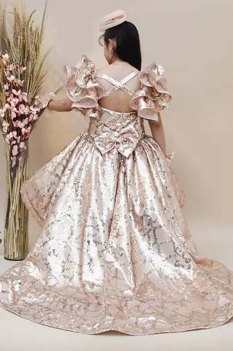 Peach Sequins High Low Dress