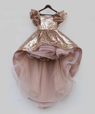 Peach Sequins High Low Dress 3