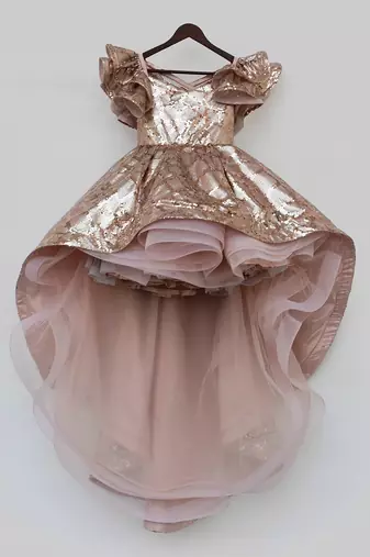 Peach Sequins High Low Dress