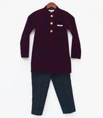 Wine bandhgala set in velvet